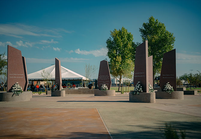 Stone pillars honoring those who died Aug 3rd